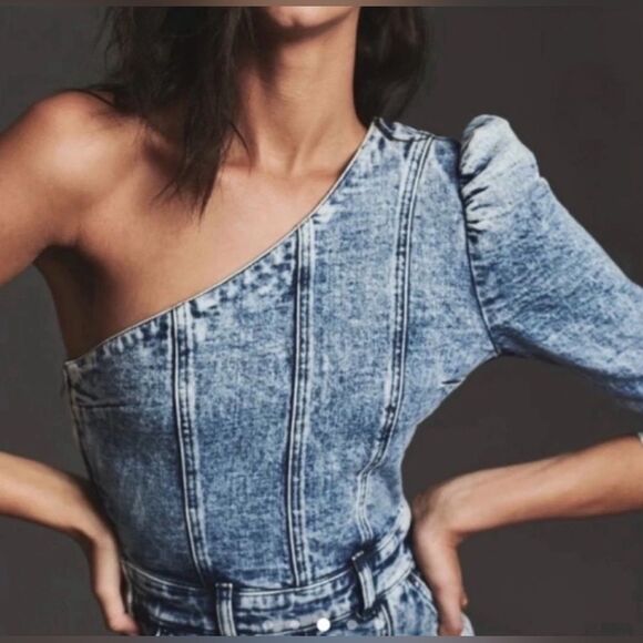 Retrofête One-Shoulder Denim romper, L - Picture 4 of 14